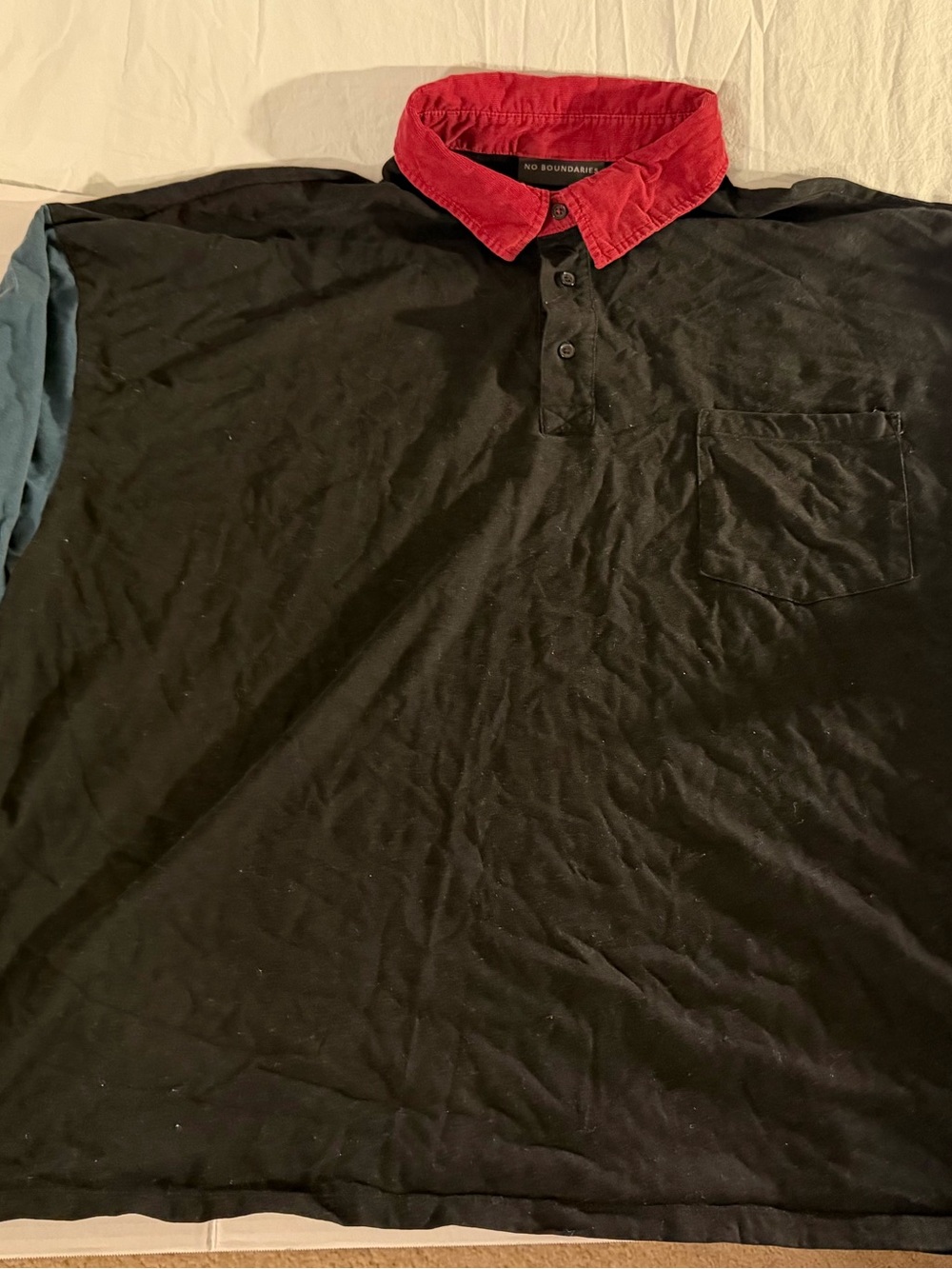 #265 Men’s No Boundaries Black Shirt with Red Collar long sleeve Polo